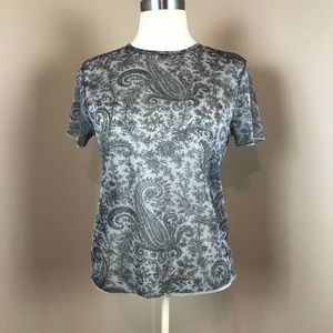 Emanual Women's Paisley Blouse White Black Size M